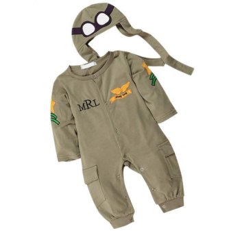 BolehDeals Cute Infant Toddler Baby Boys Pilot Jumpsuits Costume Long Sleeve Green 80 - intl