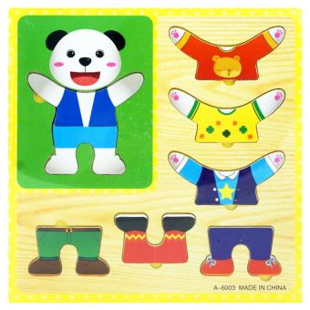 TSH Mainan Edukasi Puzzle Hewan Cowo Ganti Baju 3D | Jigsaw kayu - Multi Colour