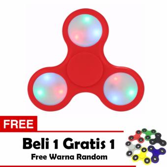 Fidget Spinner LED Hand Toys Tri Spinner Led Ball Focus Games - Merah + Free 1 Pcs Tri Fidget Spinner