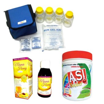 Baby Pax - Cooler Bag Set - Tas Penyimpan ASI + 4 Botol Kaca ASI + 3 Ice Gel + ASI Booster Bundling Tea + Mama Honey - Biru