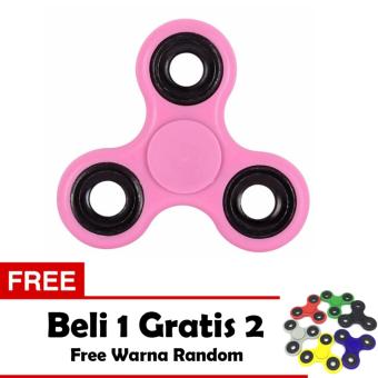 Fidget Spinner Premium Hand Toys Mainan Tri-Spinner EDC Ball Focus Games - Pink + Free 2 Fidget Spinner