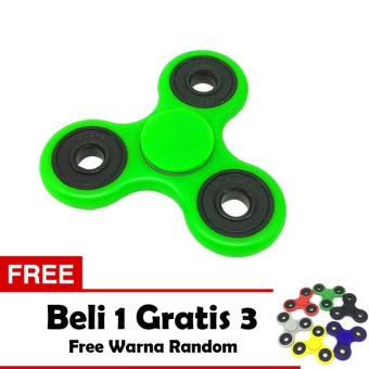 Fidget Spinner Hand Toys Mainan Tri-Spinner EDC Ball Focus Games Stress and Anxiety Relief Toy - Hijau + Free 3 Fidget Spinner