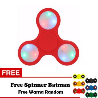 Fidget Spinner LED Hand Toys Tri Spinner Led Ball Focus Games - Merah + Free 1 Pcs Fidget Spinner Batman