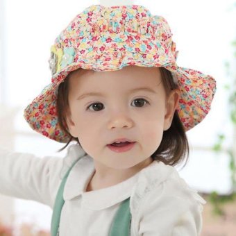 EOZY Korean Fashion Baby Kids Floral Printed Sun Hat Summer Bucket Hat (Rose Red) - intl