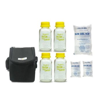 Baby Pax - Cooler Bag Set Hitam (Tas Penyimpan ASI + 4 Botol Kaca ASI + 3 Ice Gel)