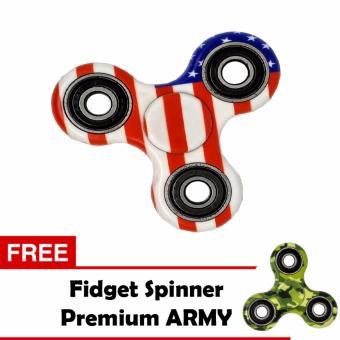 Fidget Spinner Hand Tri Spinner Toys Mainan EDC Ceramic Ball Focus Games Limited Edition - Flag USA + Free Fidget Spinner Army