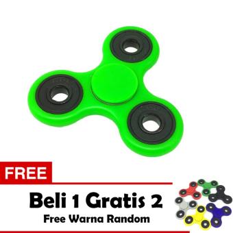 Fidget Spinner Hand Toys Mainan Tri-Spinner EDC Ball Focus Games Stress and Anxiety Relief Toy - Hijau + Free 2 Fidget Spinner