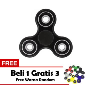 Fidget Spinner Hand Toys Mainan Tri-Spinner EDC Ball Focus Games Stress and Anxiety Relief Toy - Hitam + Free 3 Fidget Spinner
