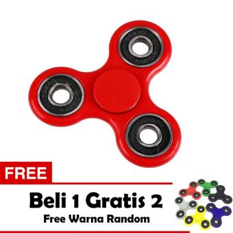 Fidget Spinner Hand Toys Mainan Tri-Spinner EDC Ball Focus Games Stress and Anxiety Relief Toy - Merah + Free 2 Fidget Spinner