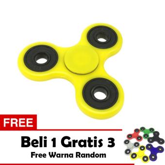 Fidget Spinner Hand Toys Mainan Tri-Spinner EDC Ball Focus Games Stress and Anxiety Relief Toy - Kuning + Free 3 Fidget Spinner