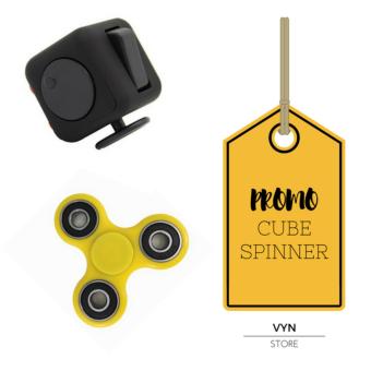 Fidget Spinner Tri Spinner Kuning + Fidget Cube 6 Side All Black