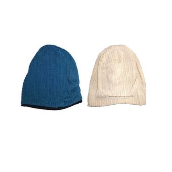 MJ Hat - Paket Kupluk Bolak Balik untuk Bayi dan Anak 2in1 - Blue Dan Cream