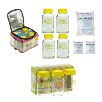 Baby Pax - Bundling Cooler Bag Set Pink (Tas Penyimpan ASI + 4 Botol Kaca ASI + 3 Ice Gel) + 3 Botol Kaca ASI