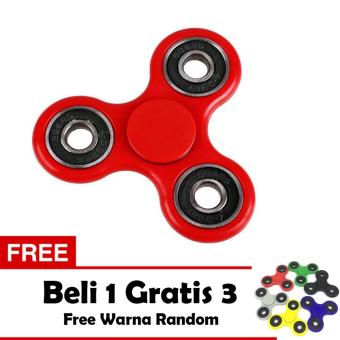 Fidget Spinner Hand Toys Mainan Tri-Spinner EDC Ball Focus Games Stress and Anxiety Relief Toy - Merah + Free 3 Fidget Spinner