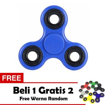 Fidget Spinner Premium Hand Toys Mainan Tri-Spinner EDC Ball Focus Games - Biru + Free 2 Fidget Spinner