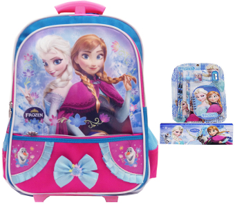BGC Disney Frozen Tas Troley T Anna Elsa Pita Renda Pink Blue + Kotak Pensil dan Alat Tulis Frozen