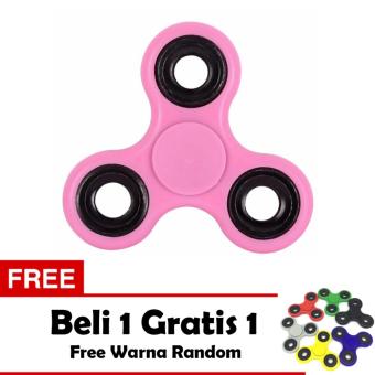 Fidget Spinner Premium Hand Toys Mainan Tri-Spinner EDC Ball Focus Games - Pink + Free 1 Fidget Spinner