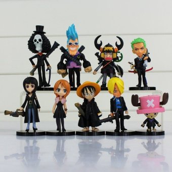 ONE PIECE Luffy Nami Chopper Robin Zoro Sanji Brook Golden LionShiki Pvc Figure Dolls 9pcs/lot All Black Clothes Cute Mini Toy - intl