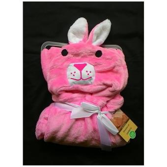MomBaby Selimut Topi Double Fleece / Selimut Hoodie 3D / Hoodie Blanket Tudung / Selimut Topi Animal - Kelinci Pink