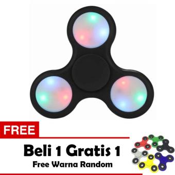 Fidget Spinner LED Hand Toys Tri Spinner Led Ball Focus Games - Hitam + Free 1 Pcs Tri Fidget Spinner