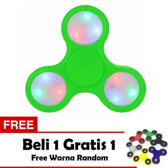 Fidget Spinner LED Hand Toys Tri Spinner Led Ball Focus Games - Hijau + Free 1 Pcs Tri Fidget Spinner
