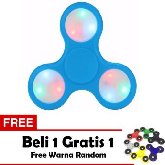 Fidget Spinner LED Hand Toys Tri Spinner Led Ball Focus Games - Biru + Free 1 Pcs Tri Fidget Spinner