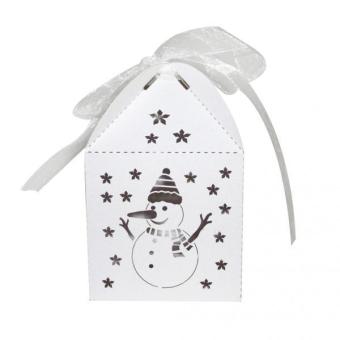 MagiDeal 2x Hollow Out Snowman Christmas Candy Boxes Gift Bags Wedding Favors White - intl