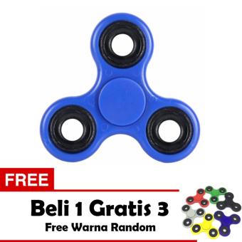 Fidget Spinner Ceramic Toys Tri Spinner Ball Bearing EDC Sensory - Biru + Free 3 Fidget Spinner