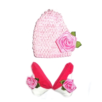 Baby Talk - Baby Set Flower (Hat + Socks ) Baby New Born Perlengkapan Newborn Perlengkapan Bayi Sepatu Bayi Kaos Kaki Bayi Topi Bayi Topi Set Bayi Topi Fashion Korea - Rose Pink