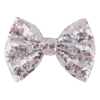 Velishy Sequins Bow Hair Clips for Costume Party Sliver