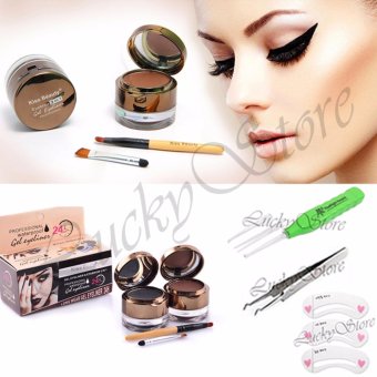 Lucky Kiss Beauty Waterproof Gel Eyeliner + Eyebrow 2 in 1 - 1 Pcs + Flashlight Earpick - 1 Pcs + Cetakan Alis - 1 Pcs + Pelentik Bulu Mata - 1 Pcs