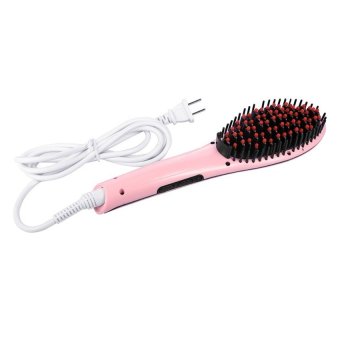 With LCD Display Fast electric Hair Straightener CombHairStraightening irons Professional Hair Styling Comb (Pink)(OVERSEAS) - intl