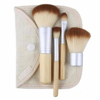 Vienna Linz Kuas Make Up Bambu Cosmetic Brush Professional 5 Pcs Makeup Set Kit Tool Brushes Super Soft Pouch Peralatan Kecantikan Wanita Profesional Bulu Halus Lembut Tidak Cepat Rontok Lengkap Beauty Face - Beige