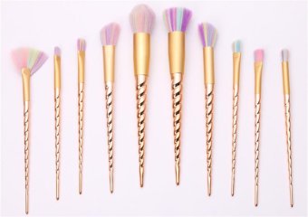 Ai Home 10pcs Unicorn Thread Makeup Cosmetic Brushes Set (Gold) - intl