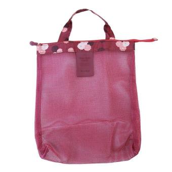 Ai Home Travel Cosmetic Makeup Wash Bag Mesh Storage Bag Beach Handbag (Wine Red) - intl