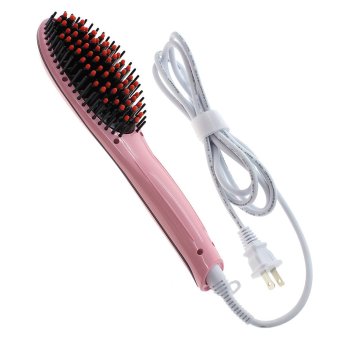 Whyus Pink Fast Anion Hair Straightener Silky Straight Hair Brush Comb Ceramic Heating Iron (US Plug)