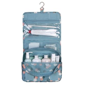 Vanker Travel Large Capacity Foldable Hanging Cosmetic Washing Storage Bag Organizer(Blue Flowers)