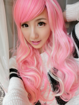 CF Anime Cosplay Party New Women Lady Lolita Long Curly Wavy Hair Full Wigs Multicolor - Intl