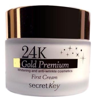 Secret Key 24K Gold Premium First Cream Whitening Original Asli Aman Krim Pemutih Pelembab Mencerahkan Wajah Putih Cerah Kulit Wanita Alami Anti Aging Anti Wrinkle Mengandung Bubuk Emas Beauty Face Skin - 50gr