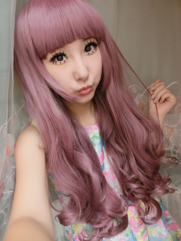 CF New Women's Anime Curly Wavy Long Wigs Cosplay Party Full Hair Wig Purple - Intl