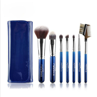 MSQ 7pcs Professional Cosmetic Beauty Tool Makeup Brushes Set Synthetic Hair Natural Blue Wood Handle With PU Leather Case(Blue)  