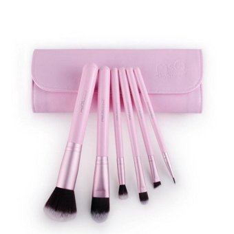 MSQ Natural Cosmetic Makeup Brush Set/6pcs Brushes and Leopard Pouch Cosmetic Brush(Pink)