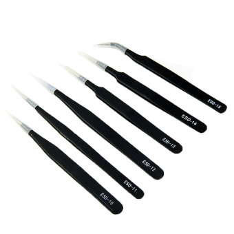 JIANGYUYAN 6pcs Non-magnetic Anti-static Tweezers Forceps(Black)