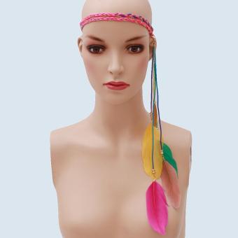 Ai Home Hair Bands Double Chain Knitting Color Feather Leaf Pendant (Multicolor) - intl