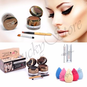 Lucky Kiss Beauty Waterproof Gel Eyeliner + Eyebrow 2 in 1 - 1 Pcs + Xbeino Serum Whitening - 1 Pcs + Sponge Beauty Telur - 1 Pcs