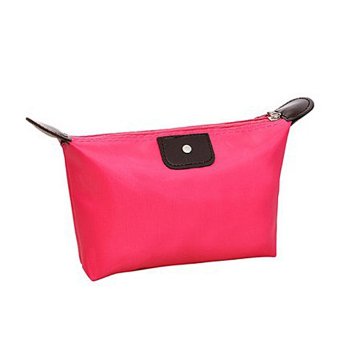 Colorful makeup bag fashion Waterproof Nylon cosmetic bag travel bag cosmetic organizer Dumpling shape make up storage for women- Rose Red