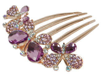 JIANGYUYAN Elegant Rhinestone Butterfly Comb Bride Hair Clip,Light Purple