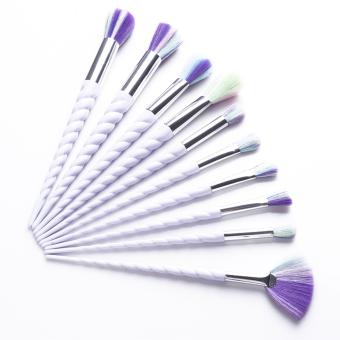 Ai Home 10pcs Unicorn Thread Makeup Cosmetic Brushes Set With Colorful Rainbow Hair And White Delicate Diamond Shape Handle (White) - intl