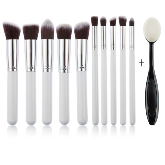 10pcs Makeup Brushes Set Cosmetic Eyeshadow Face Powder Foundation Lip Brush And Toothbrush-shape Professional Cosmetic Brush (White&Silver) - intl
