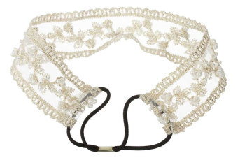JIANGYUYAN Vintage Sweet Lace Flower Pearl Wide Elastic Headband Bridal Headpiece,Creamy White